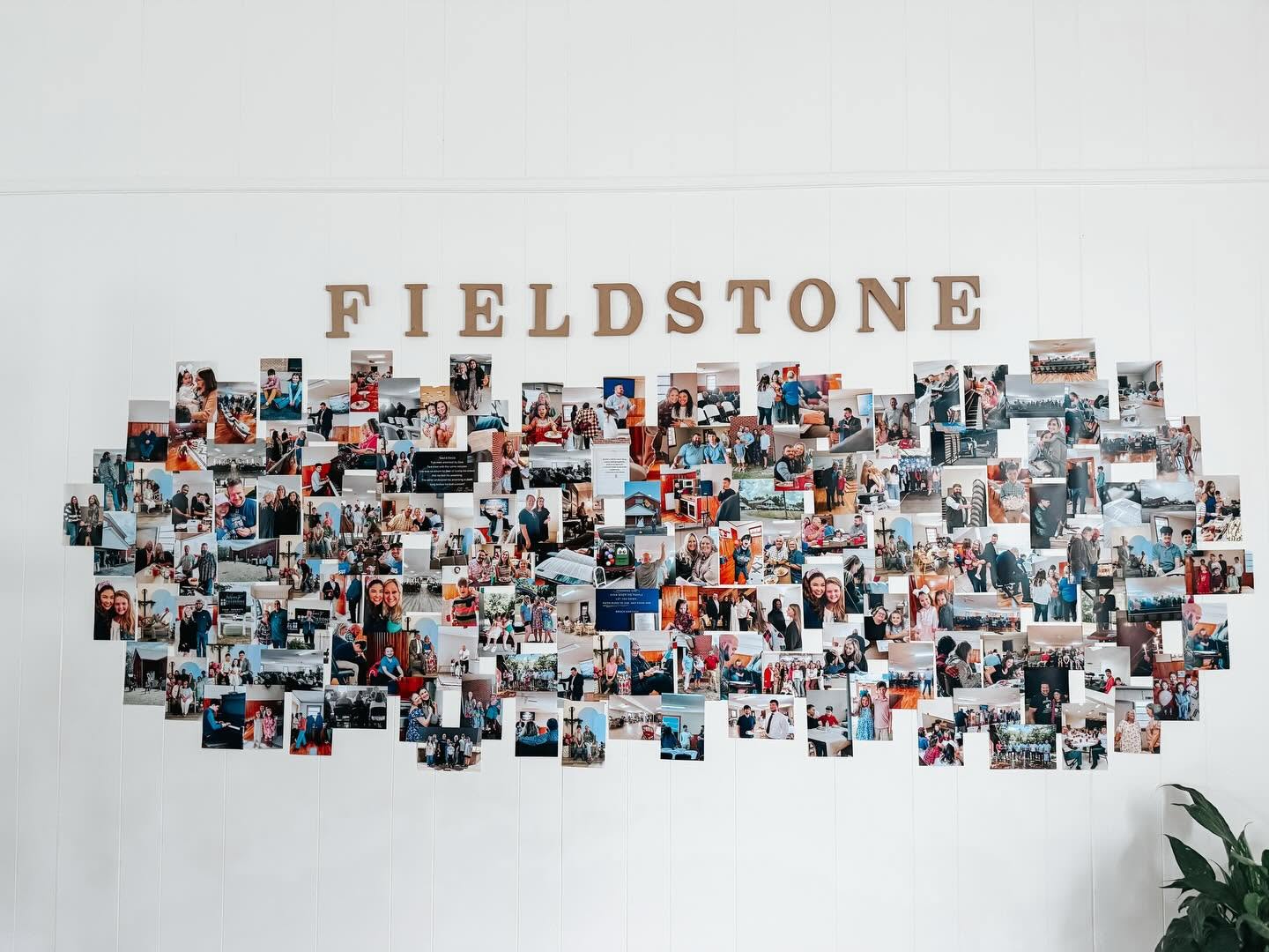 Fieldstone church photo wall filled with moments from church life