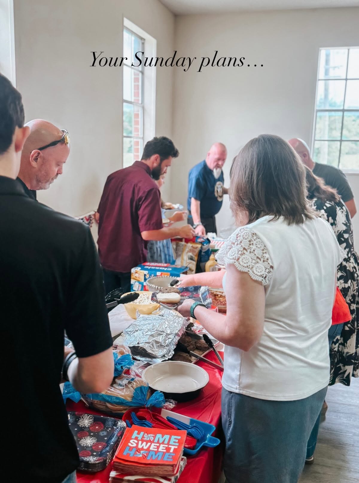 Church members sharing food and fellowship